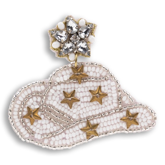 Nwt Cowboy hat white beaded earrings - Picture 2 of 5